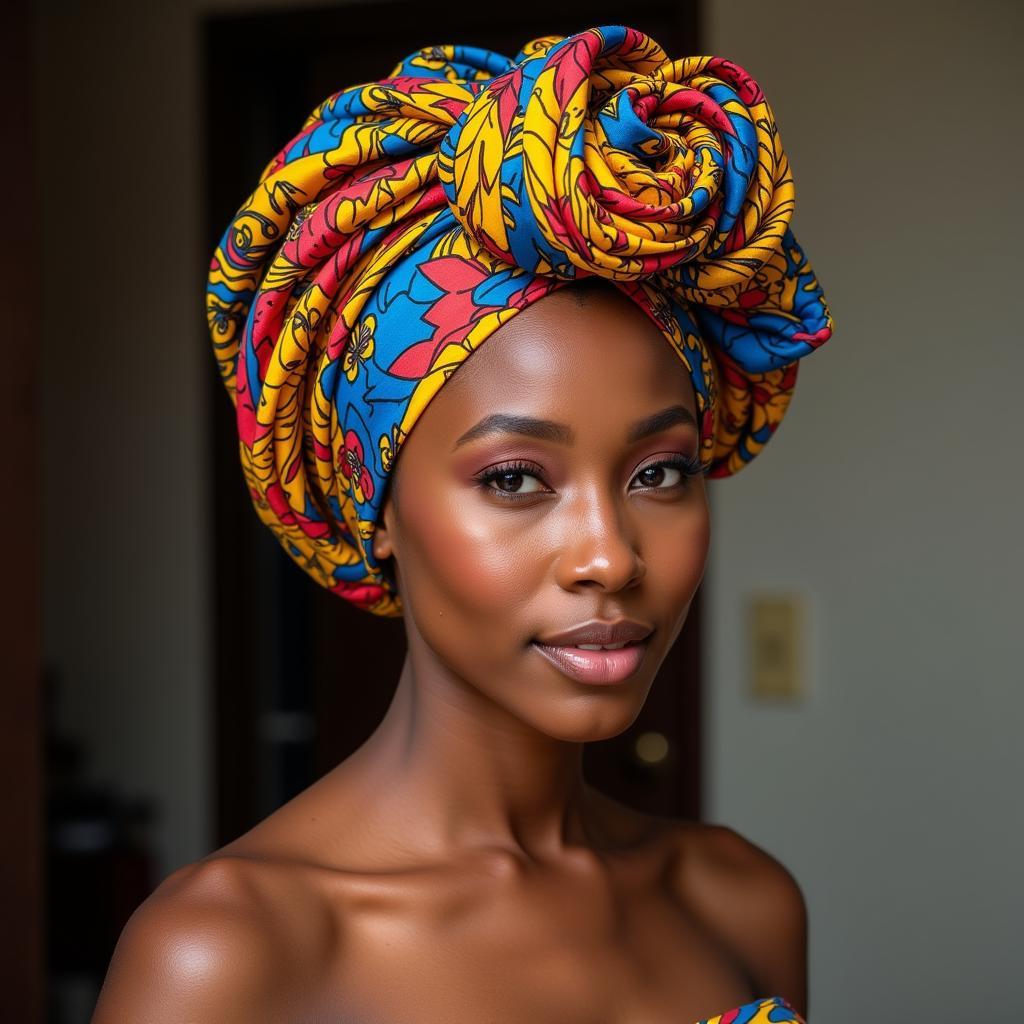 Nigerian Woman in a Colorful Headwrap