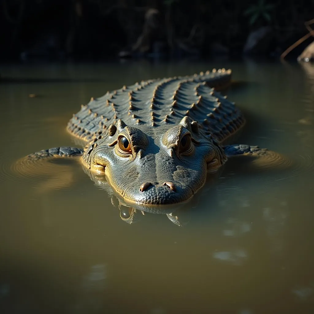 Nile crocodile lurking beneath the water's surface