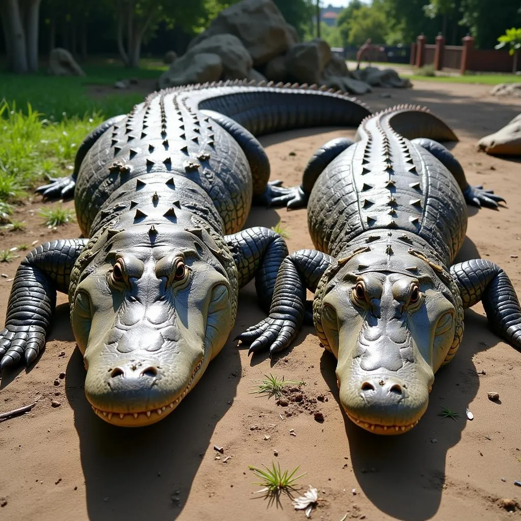 Nile crocodile and American alligator side by side