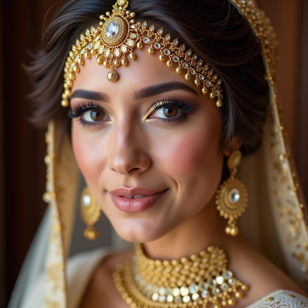 North African Bridal Makeup with Gold Jewelry