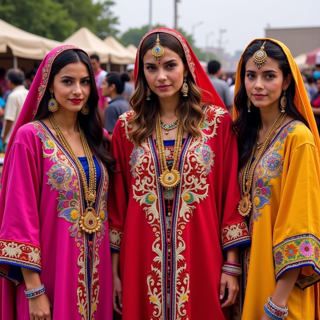 Women in vibrant North African dresses