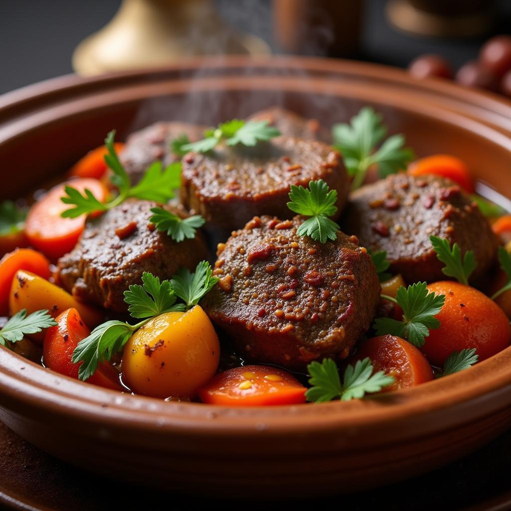 A traditional North African tagine with lamb and vegetables