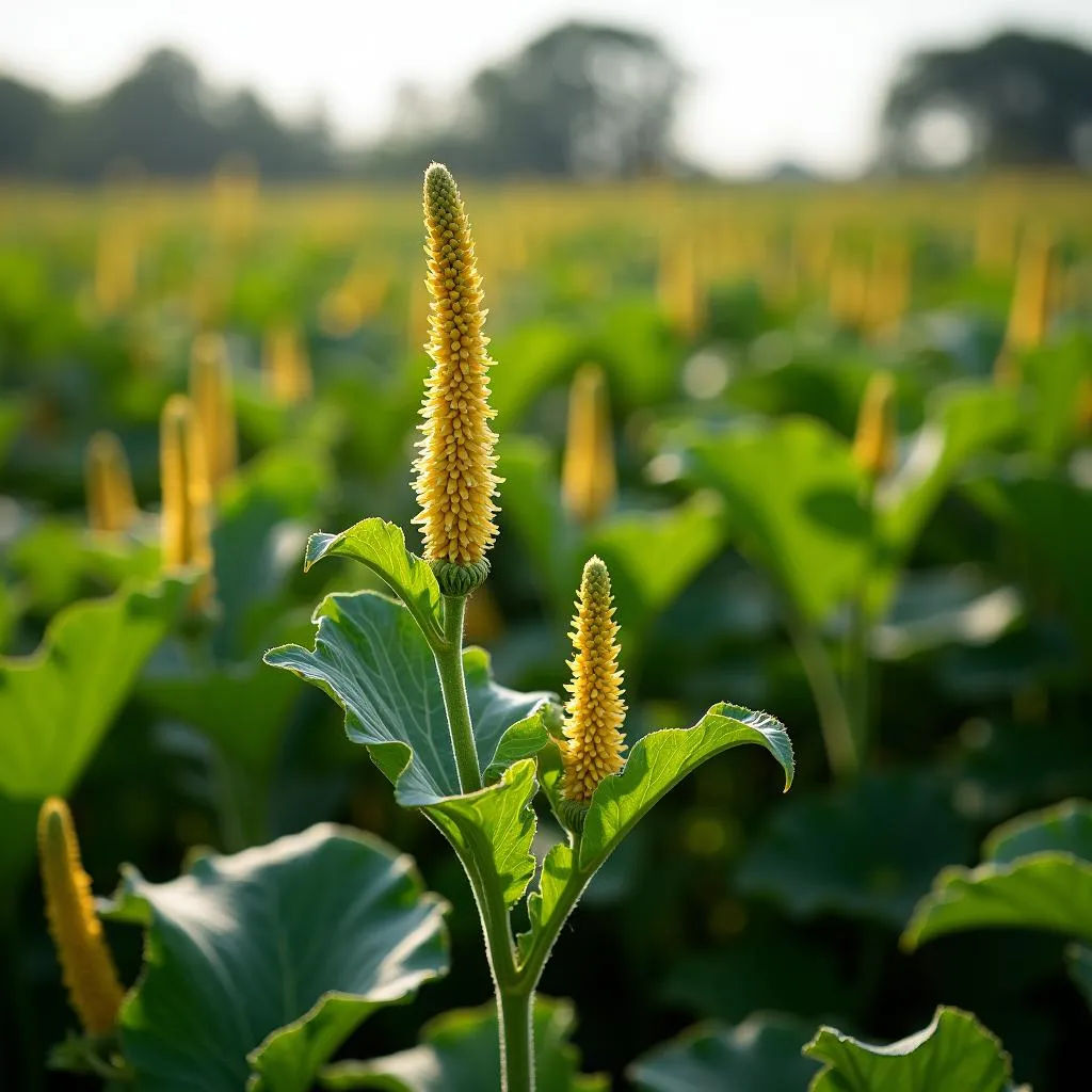 Okra plant in a field