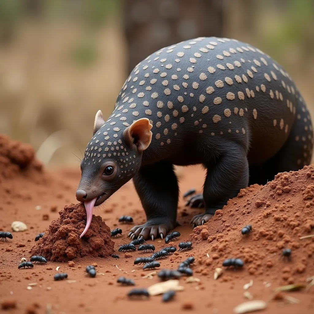 African Black-Bellied Pangolin Eating Ants