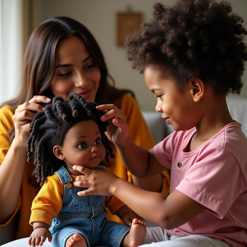 Parent and Child Bonding Over Doll with Dreads