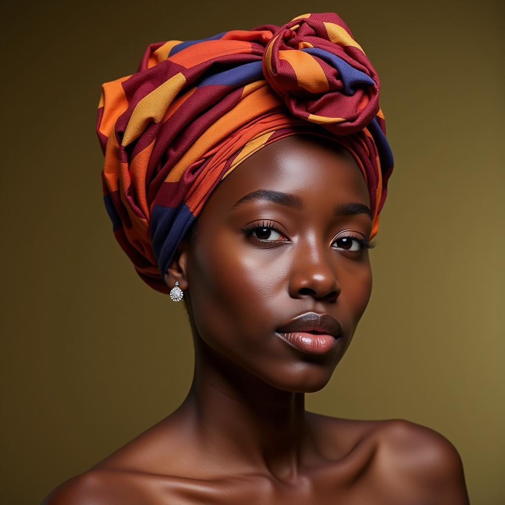 Portrait of a contemporary African American woman in a modern headwrap