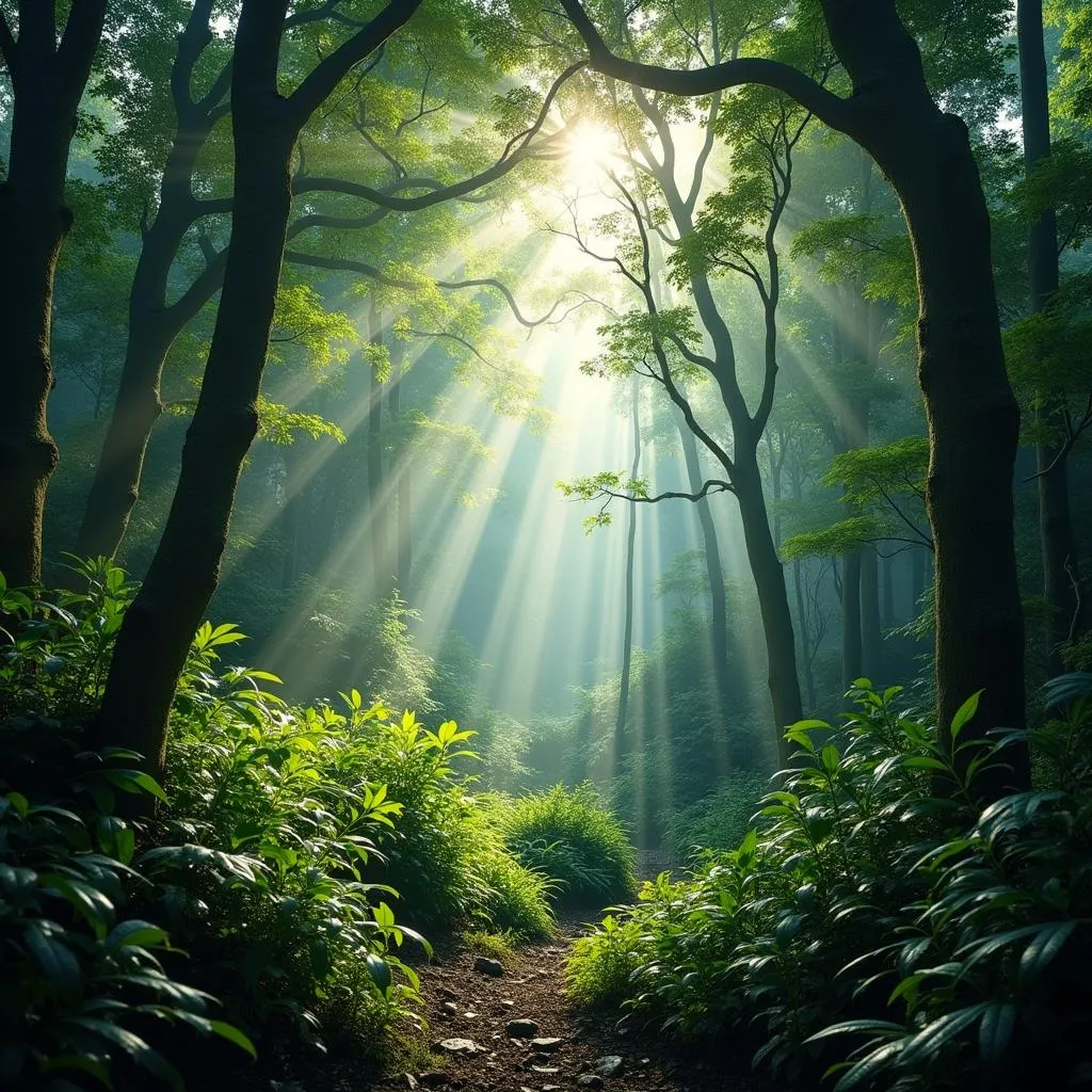 The lush canopy of an African rainforest