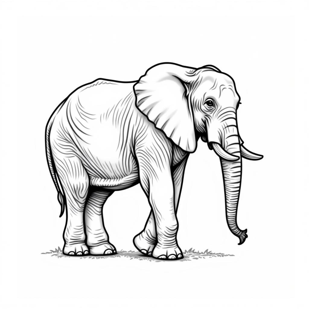 Realistic African Elephant Coloring Sheet