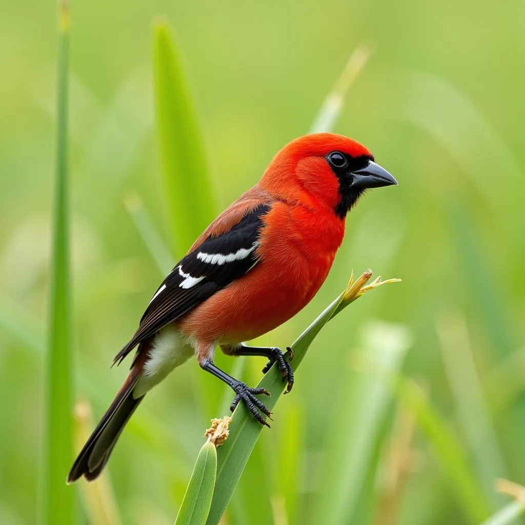 Red-billed Firefinch feeding in grassland