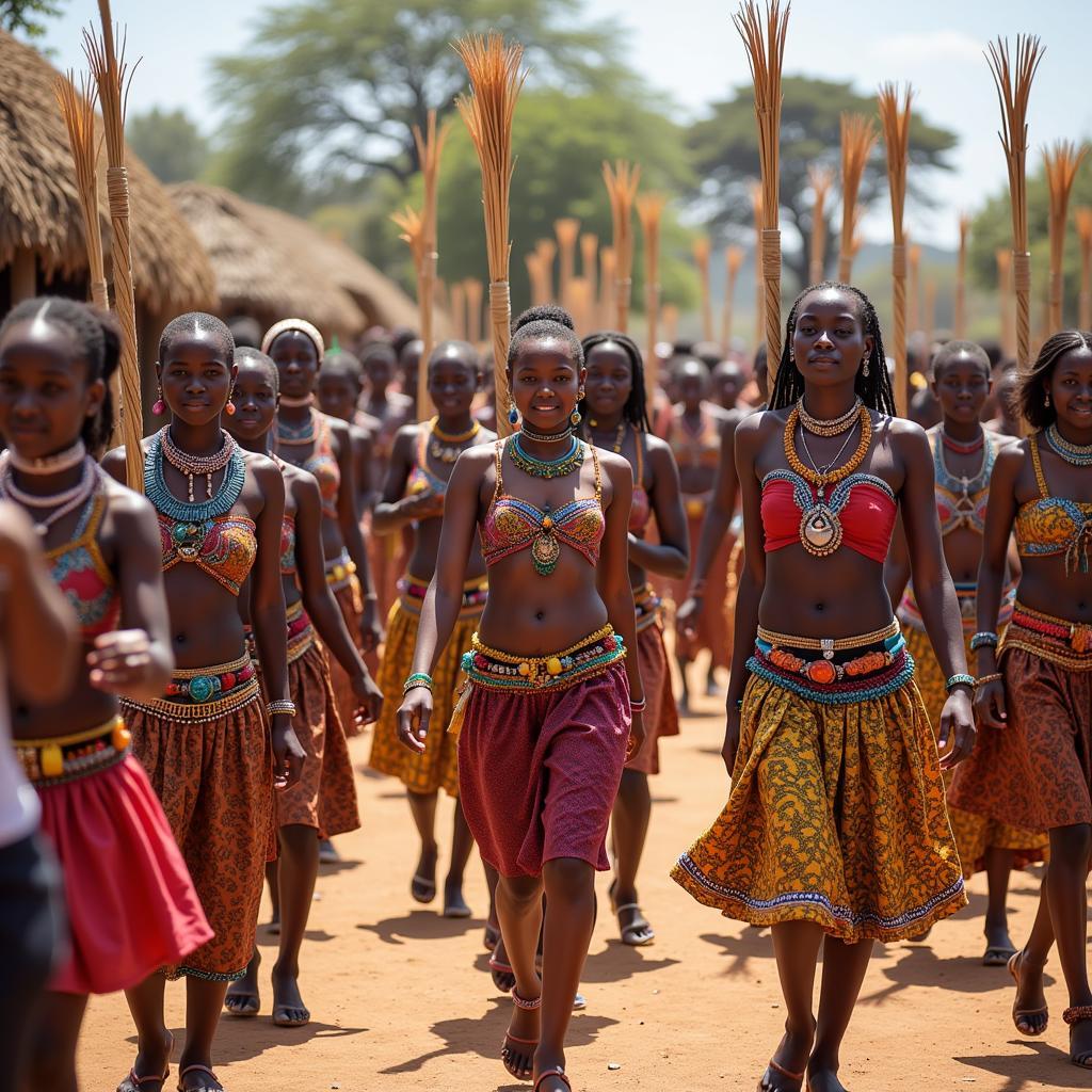 Girls in Traditional Attire at Reed Dance