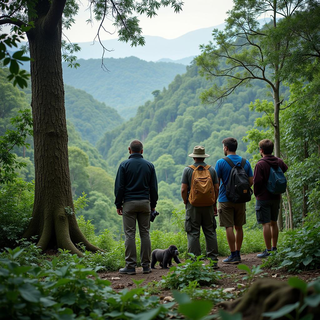 Researchers Observing Gorilla Group