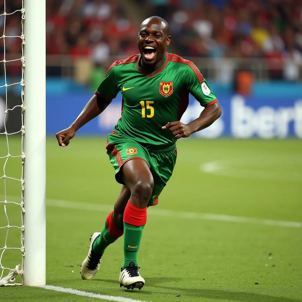 Roger Milla performing his iconic corner flag celebration