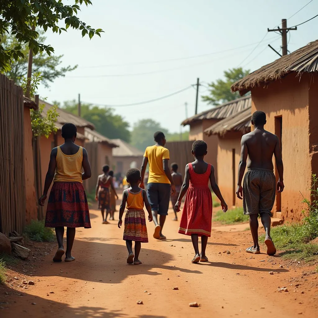 Vibrant life in a rural African village, showcasing large families