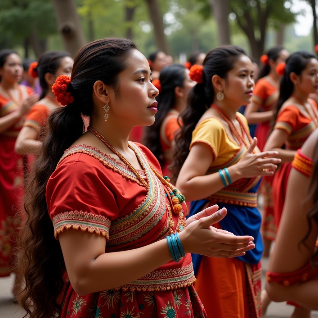 Women in Traditional Attire Performing a Ritual Dance