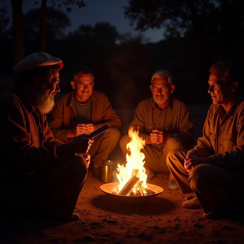 San People Sharing Stories Around a Fire