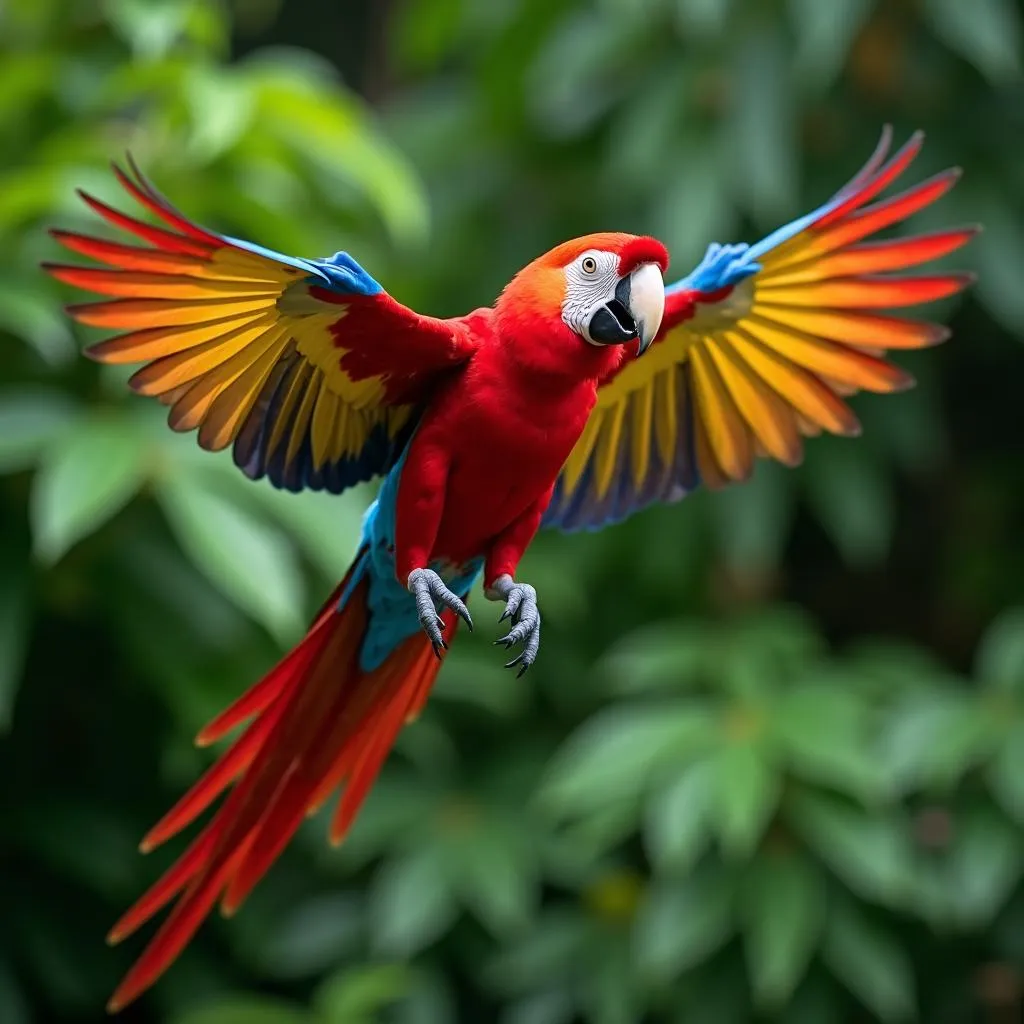 Scarlet Macaw in flight