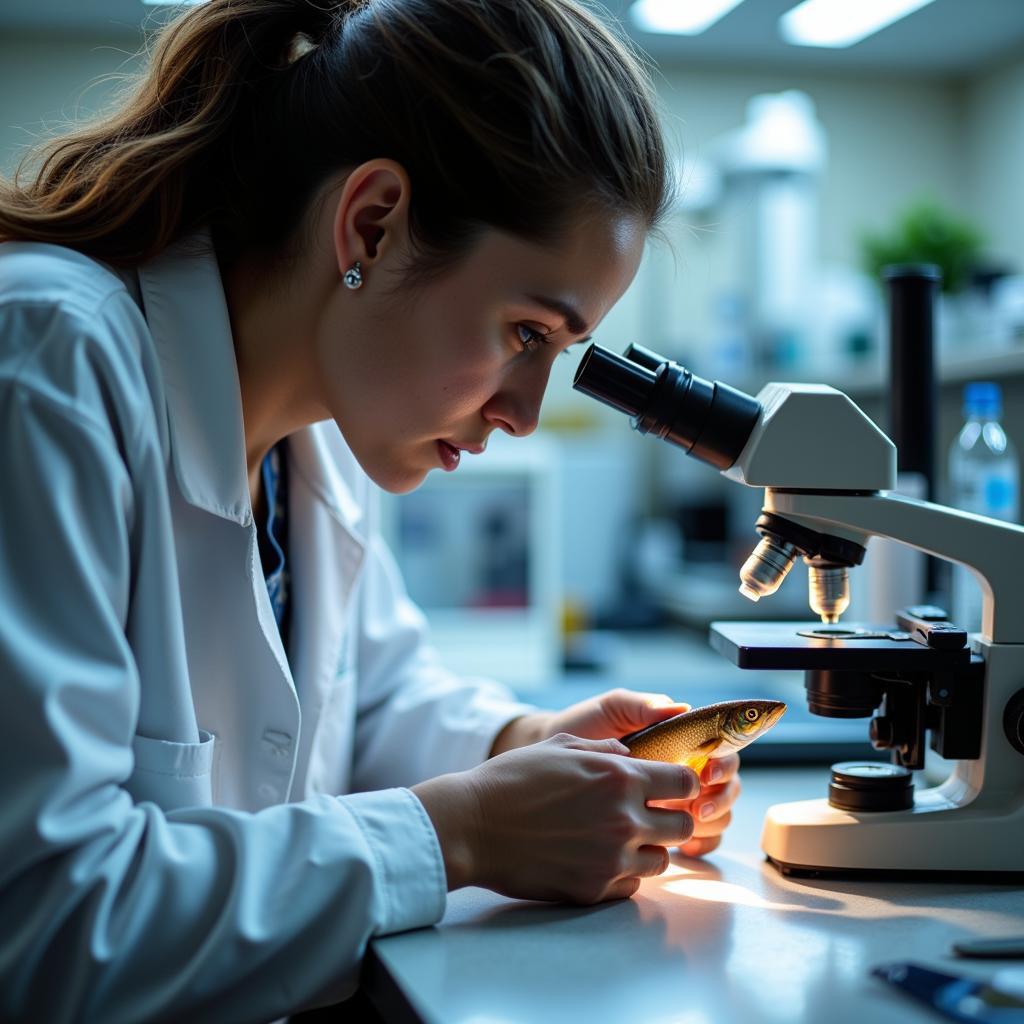 Scientist Studying African Catfish