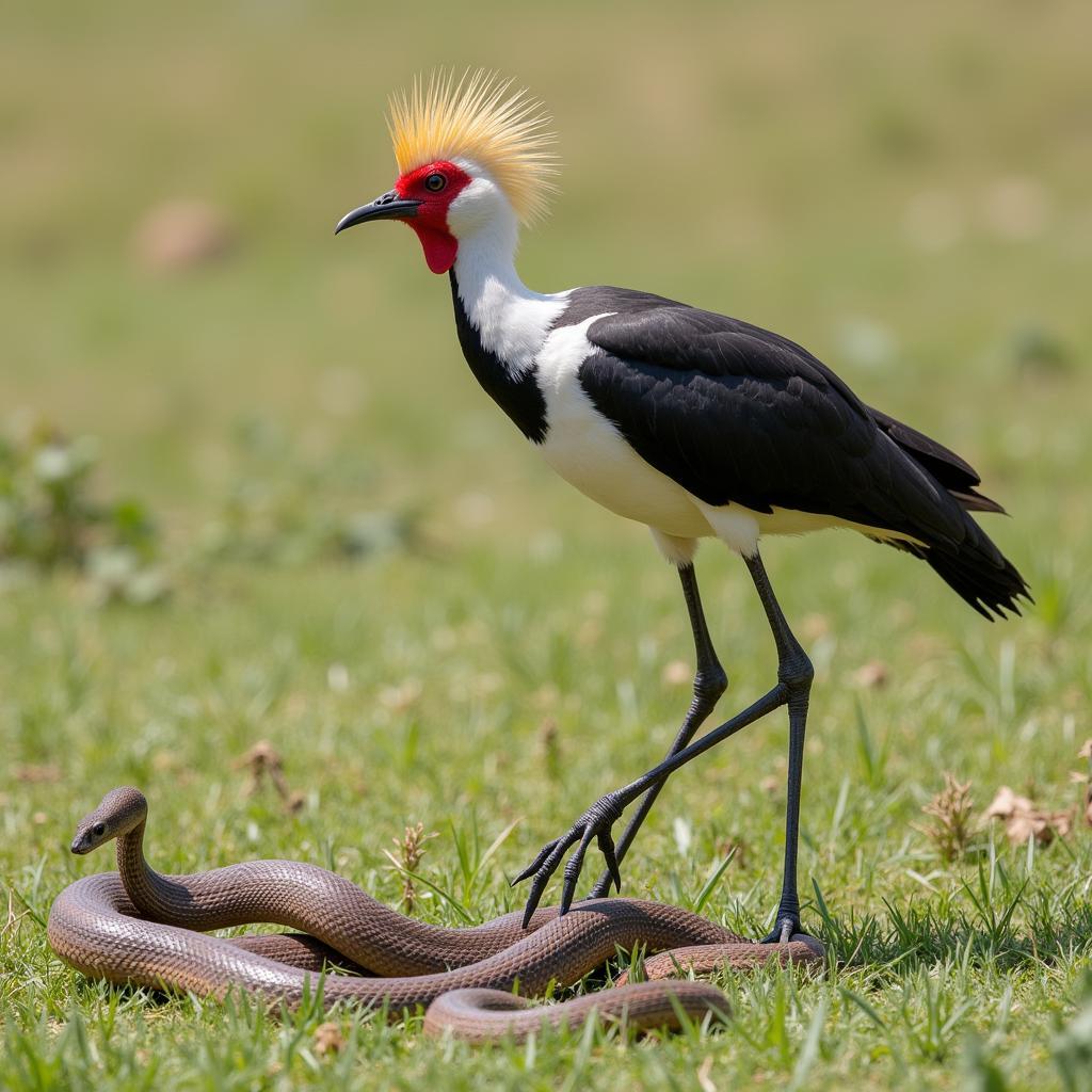 Secretarybird Hunting a Snake