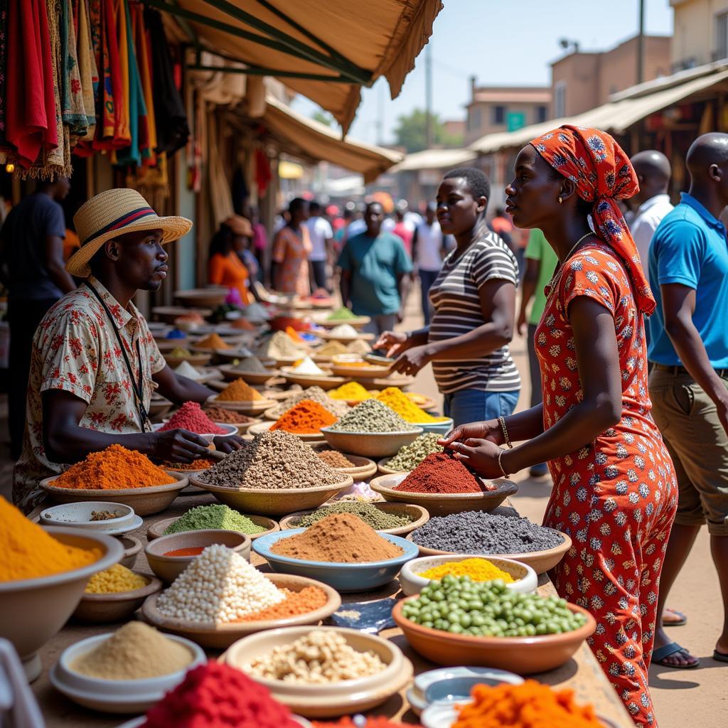 Bustling marketplace in Dakar, Senegal