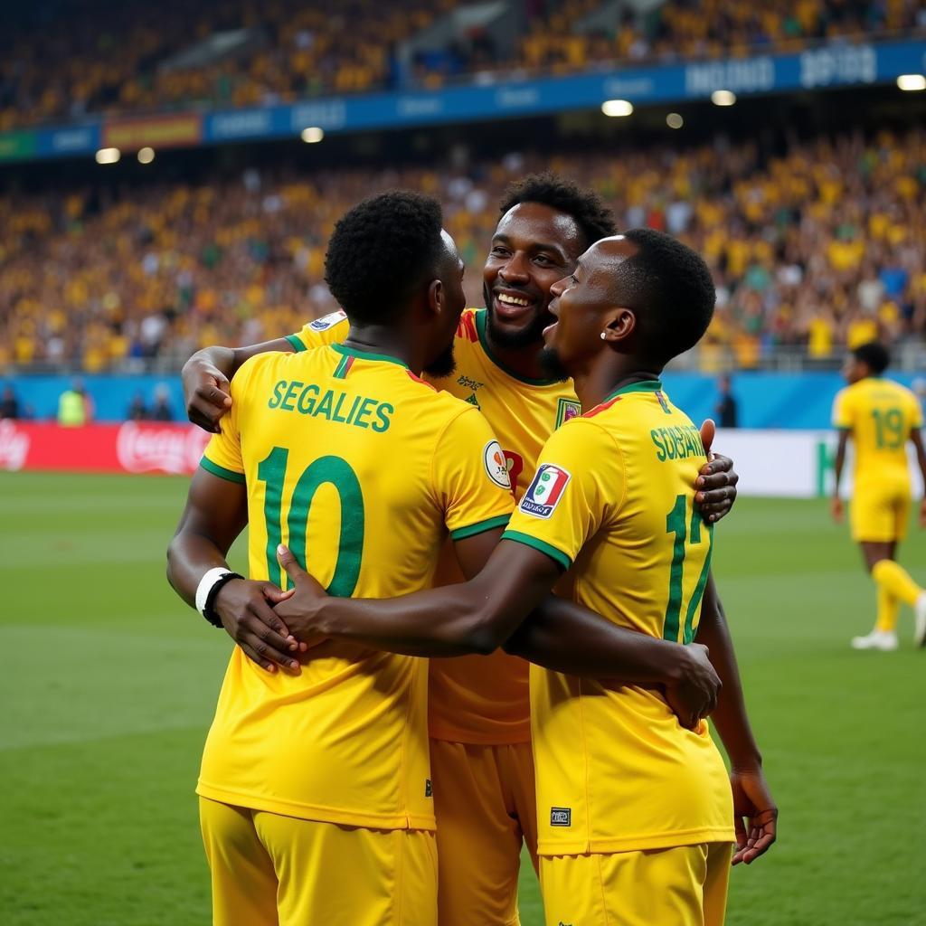 Senegal's Lions of Teranga celebrate a goal during the 2018 FIFA World Cup.