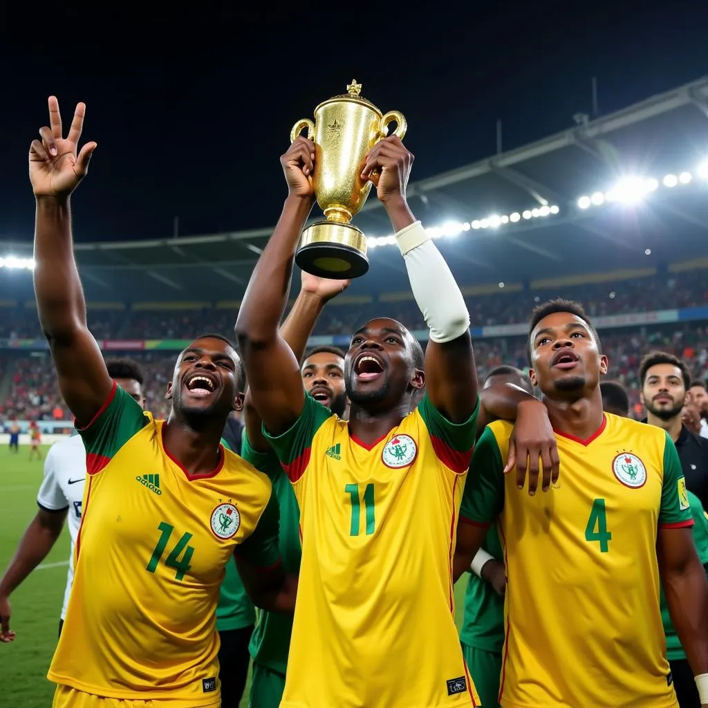 Senegal celebrates winning the AFCON 2022 trophy