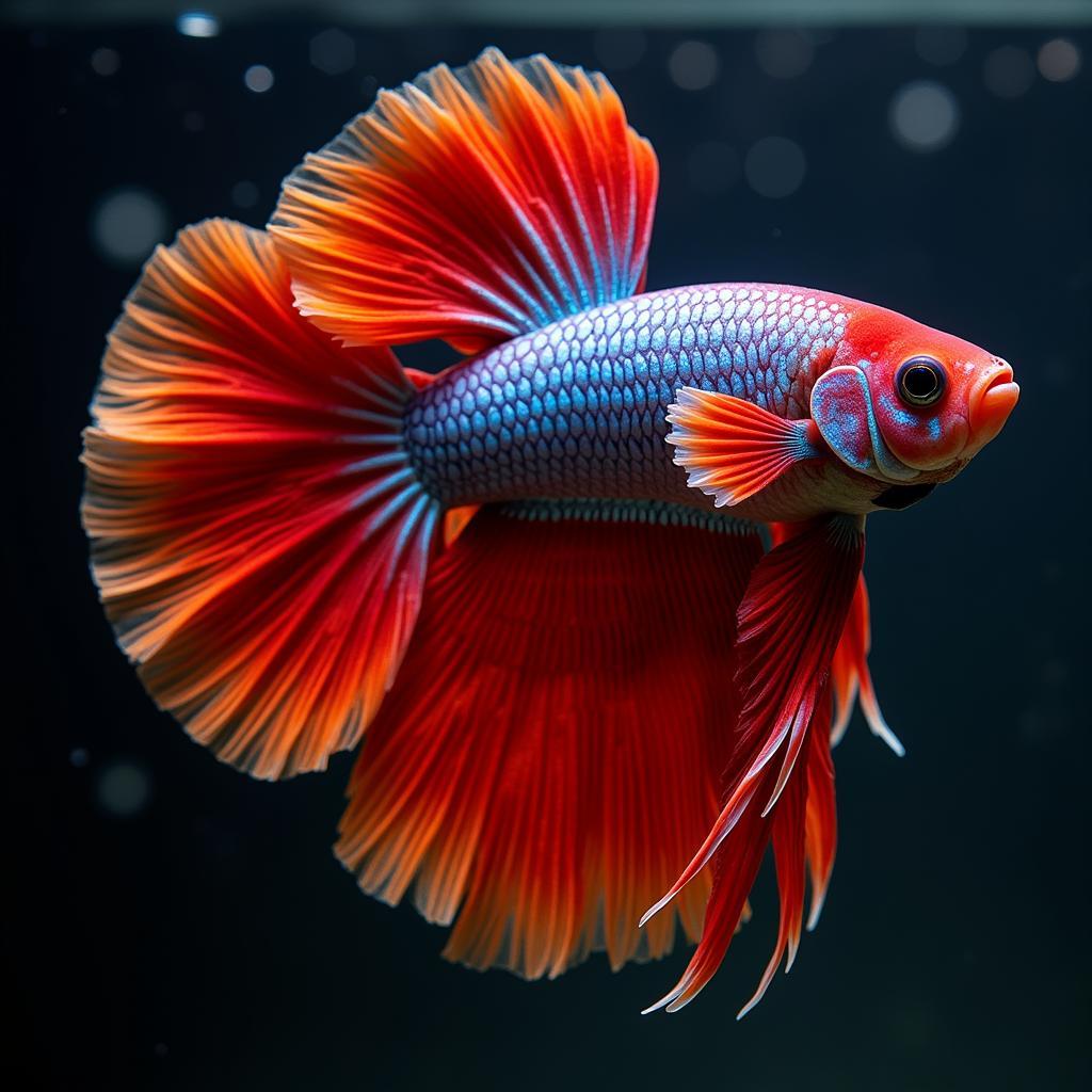 Male Siamese fighting fish with fanned-out fins.