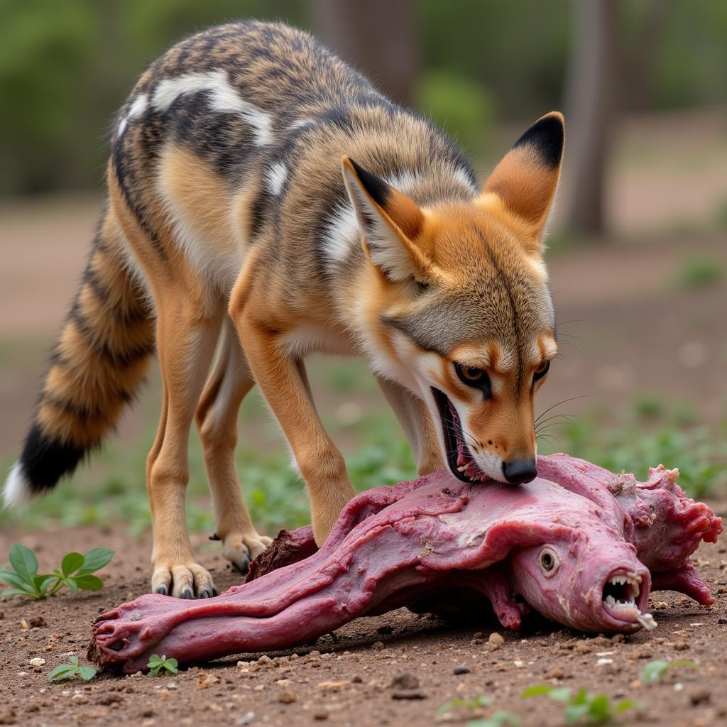 Side-striped Jackal Scavenging