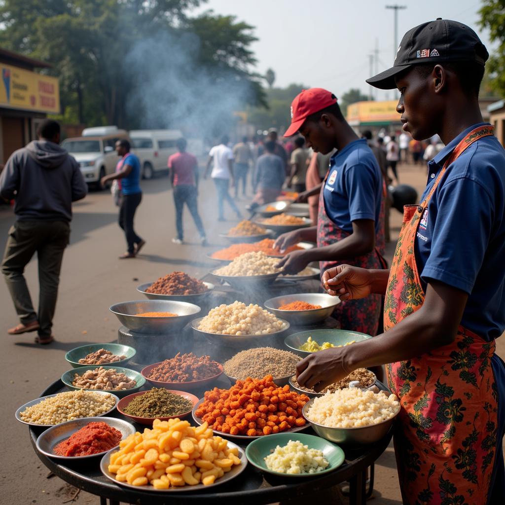 Vendors selling street food in Freetown