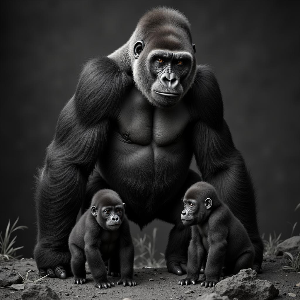 Silverback gorilla guarding his family