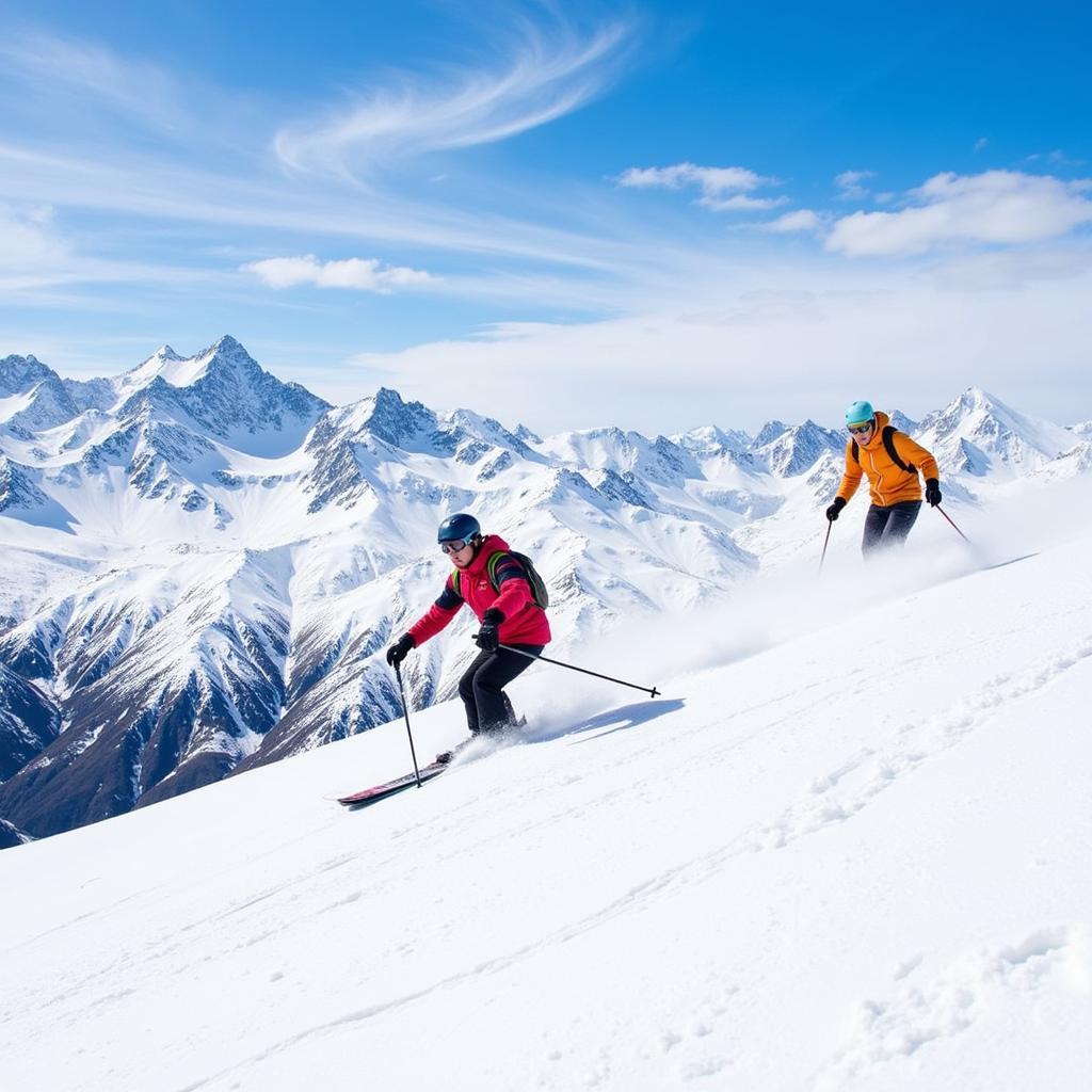 Skiers enjoying the slopes of the Maloti Mountains in Lesotho, Africa