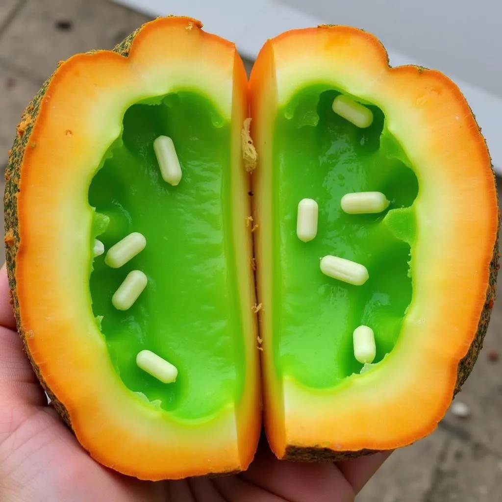 Sliced African horned cucumber with visible green flesh