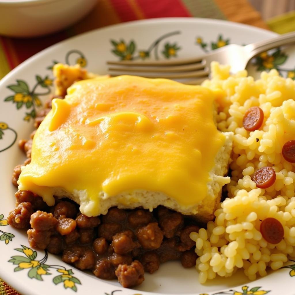 South African Bobotie with Yellow Rice and Raisins