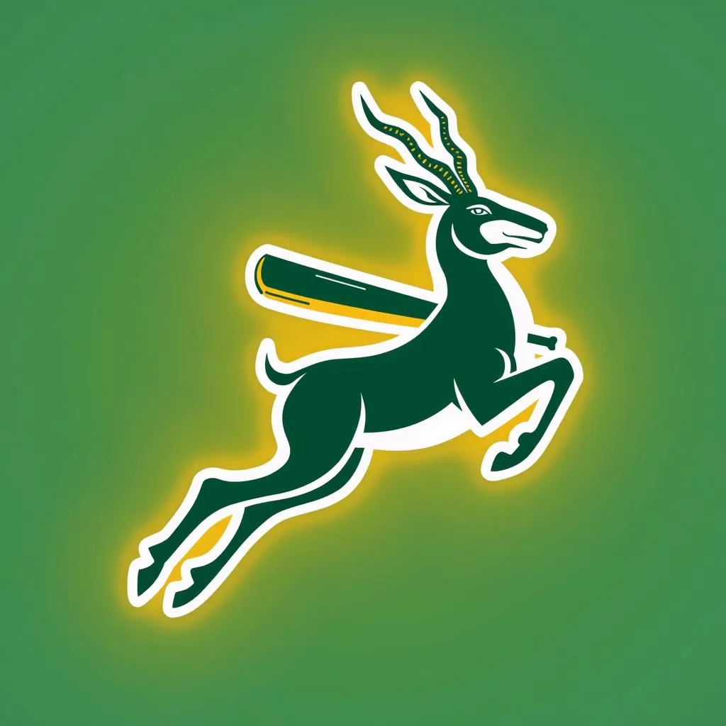 South African Cricket Logo: Springbok leaping with a cricket bat