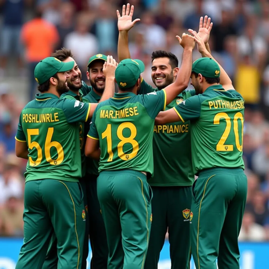 South African Cricket Team celebrating a win