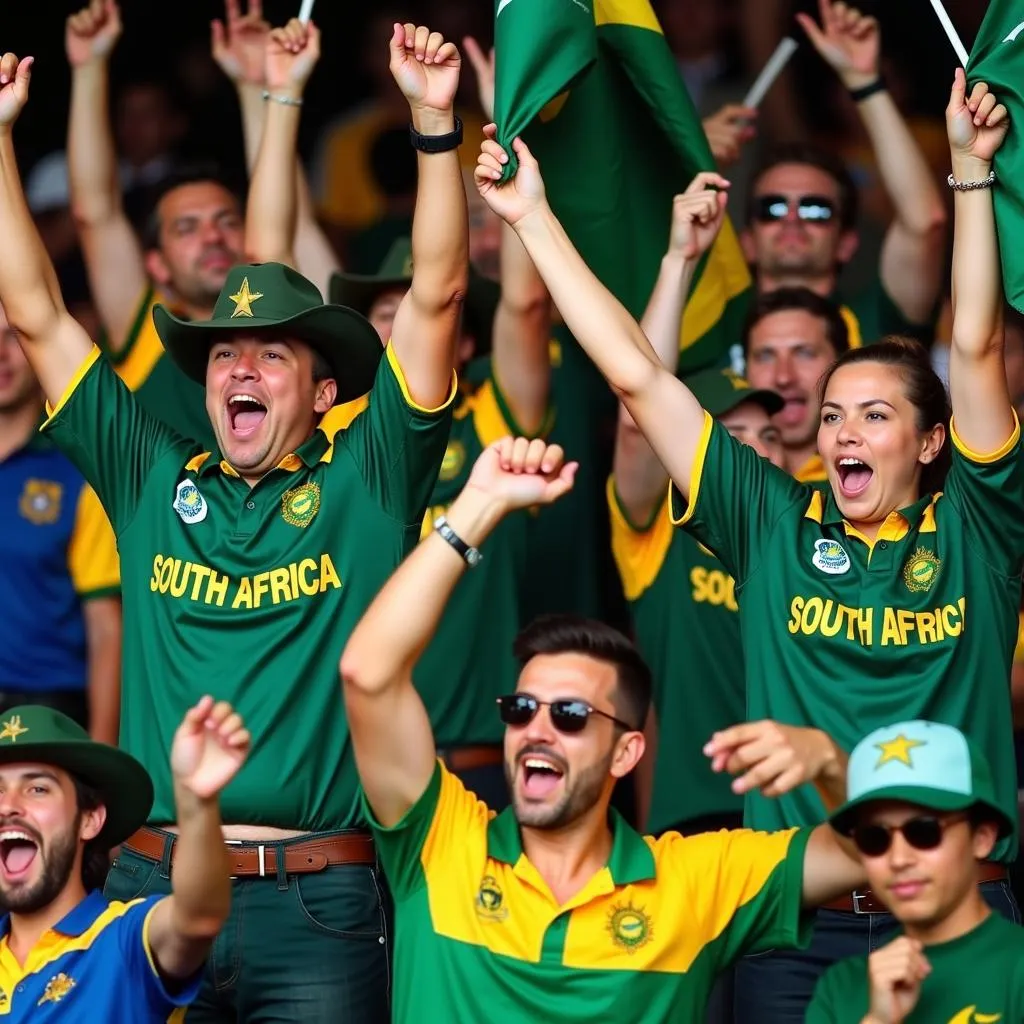 South African fans erupt in joy during a match against Pakistan