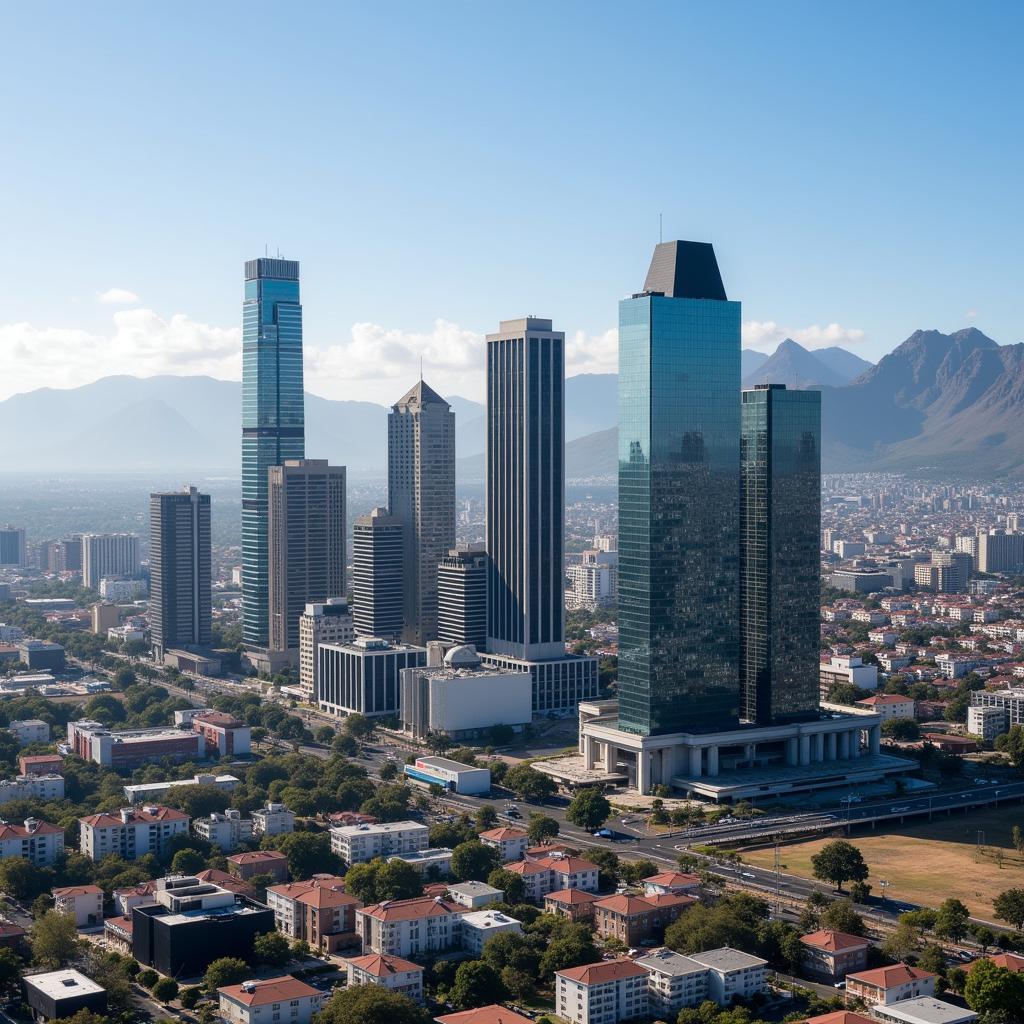 Modern skyscrapers in a bustling South African city center