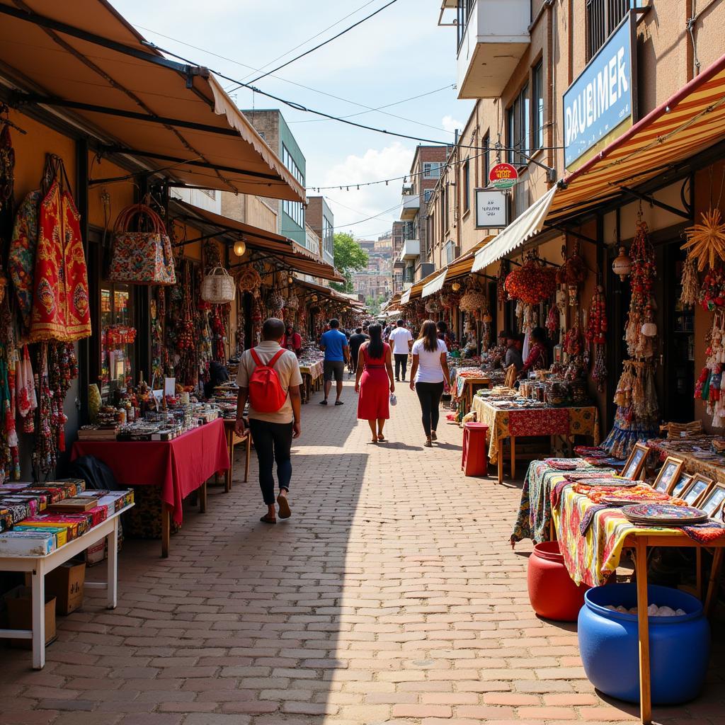 South African Market with Colorful Crafts