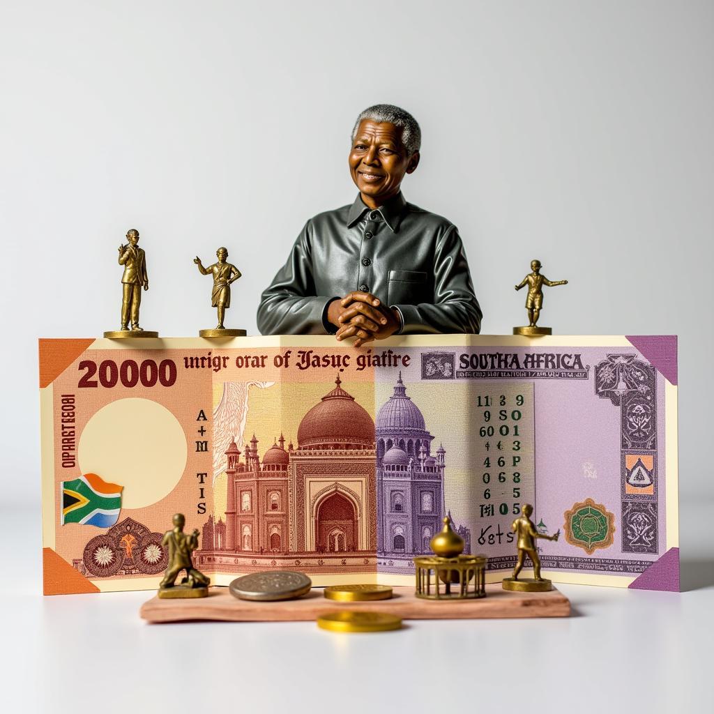 South African Rand and Indian Rupee with cultural elements