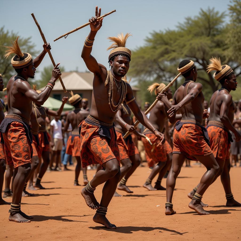 Southern African dancers in traditional attire