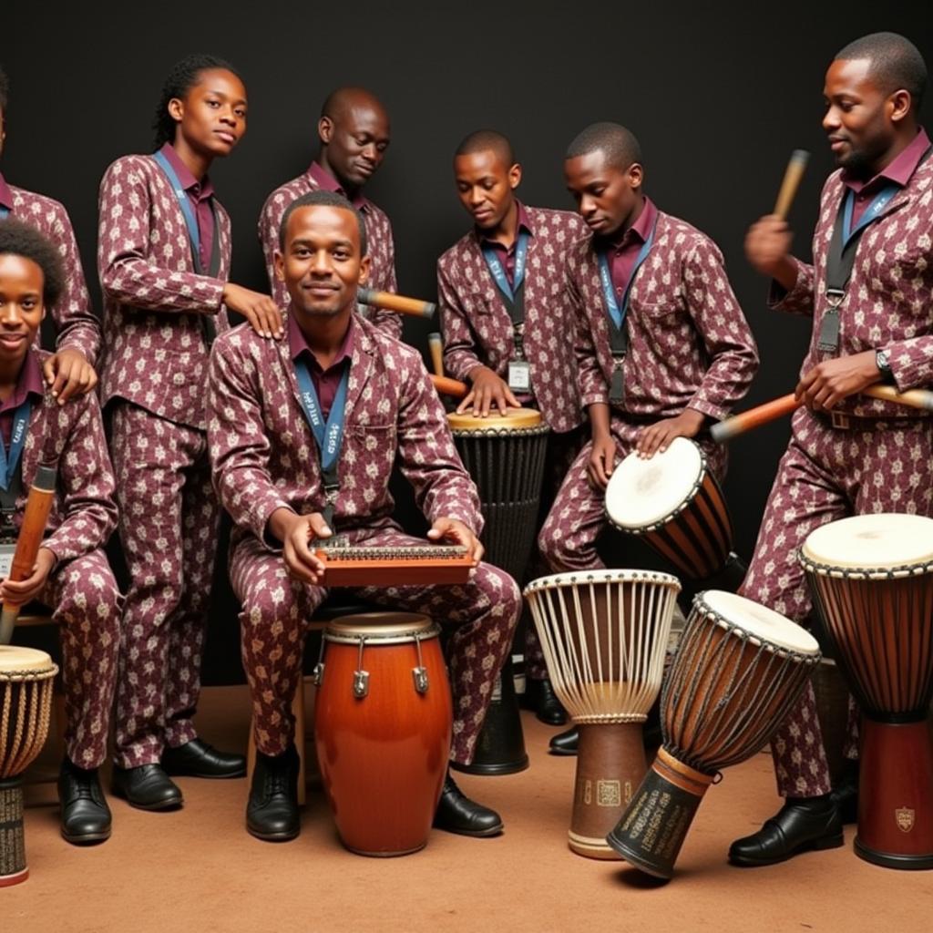 Southern African Musicians Playing Mbira and Drums