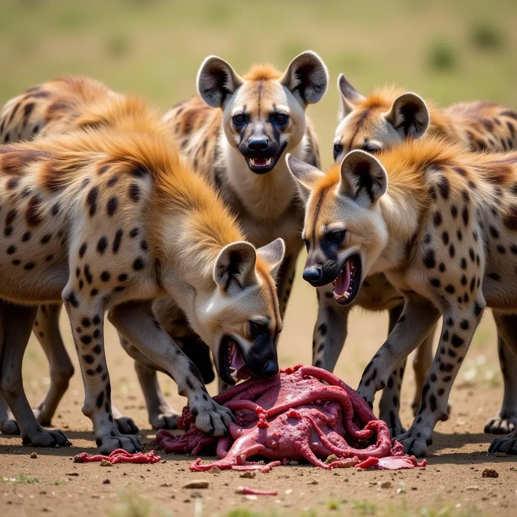 Spotted Hyena Clan Gathering at a Kill