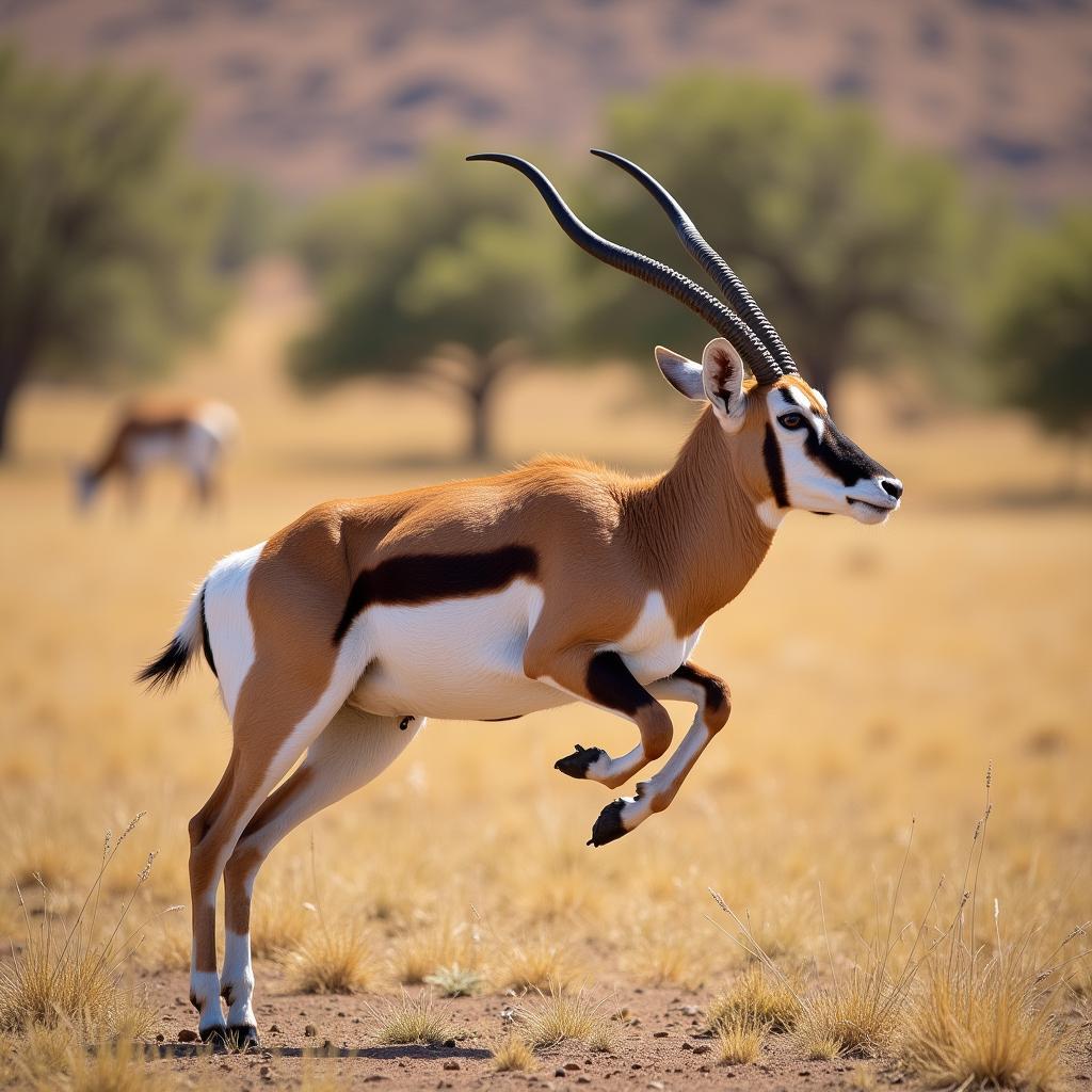 Springbok Pronking in African Savanna