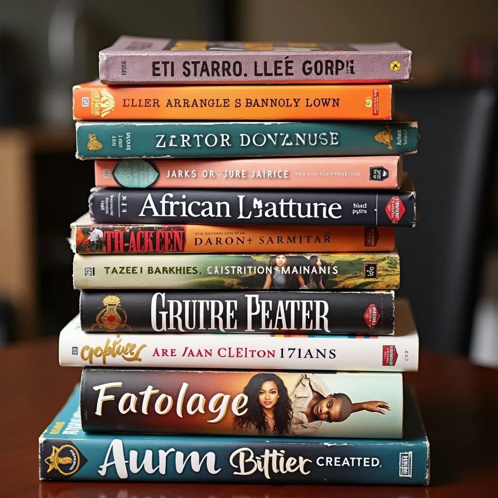 Stack of books with African romance themes