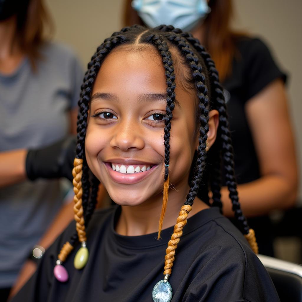 Teenager Getting Cornrows