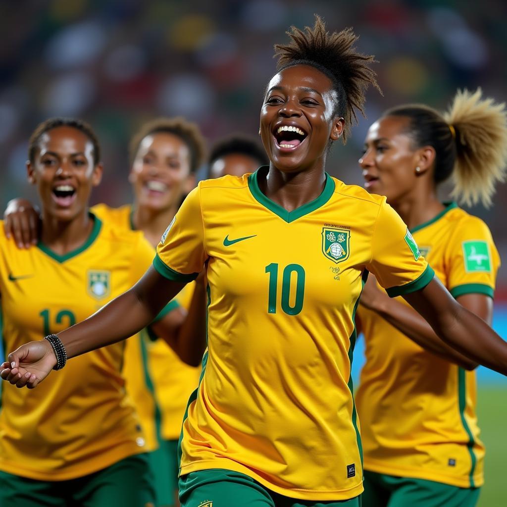 Thembi Kgatlana celebrates with teammates