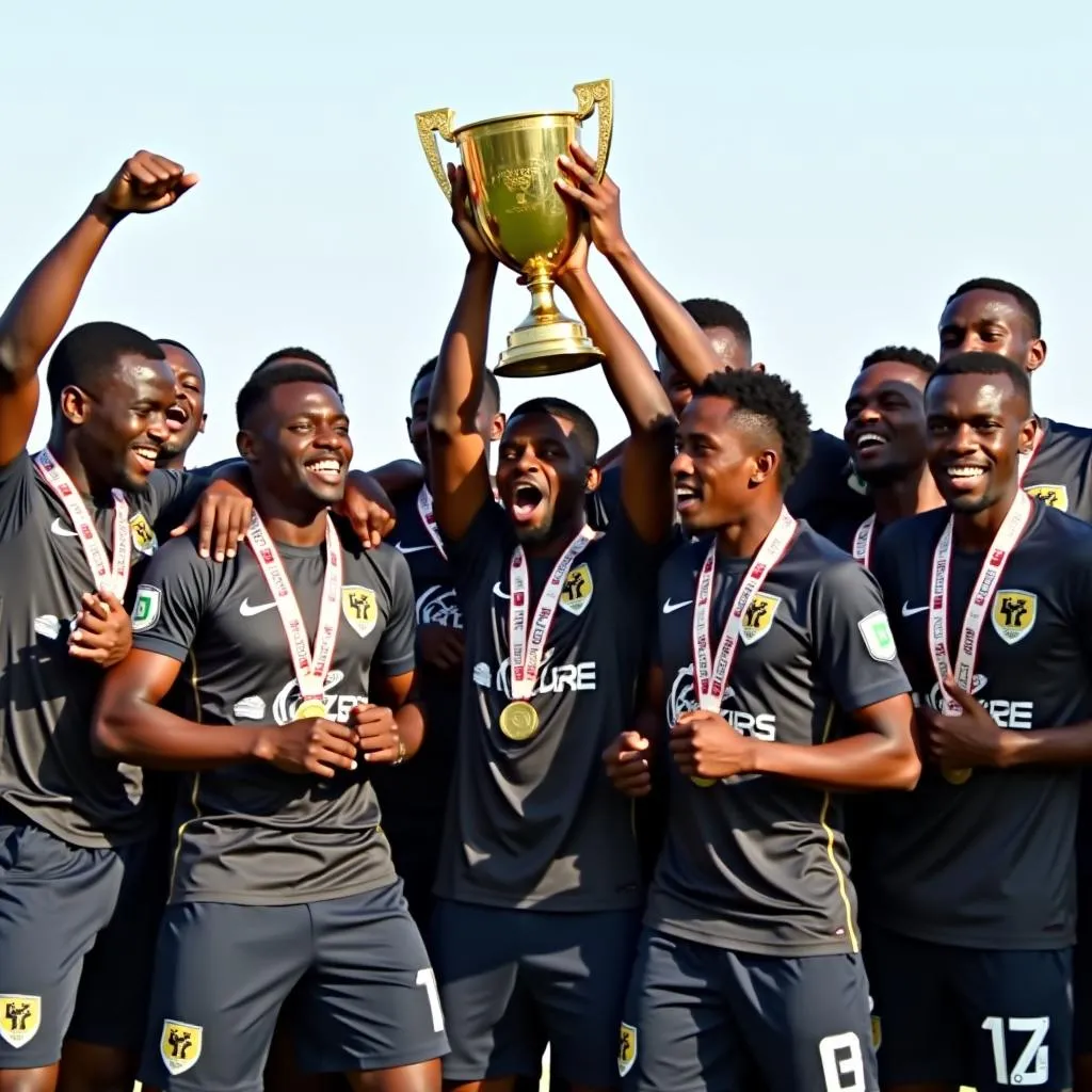 TP Mazembe players celebrating their victory