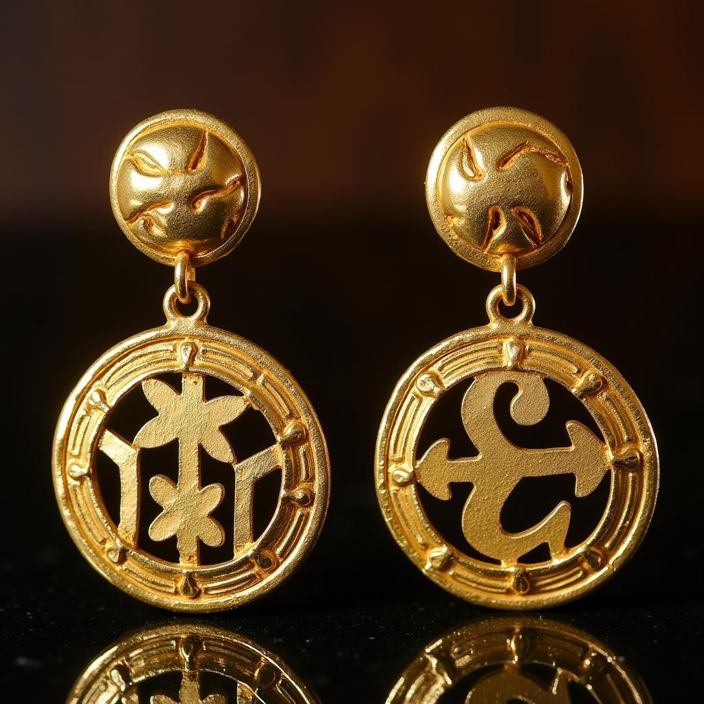 Intricately crafted gold earrings featuring Adinkra symbols