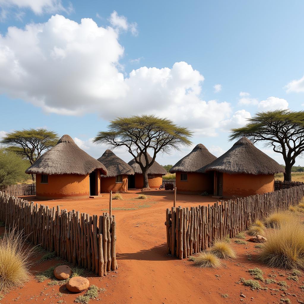 Traditional African homestead in rural landscape