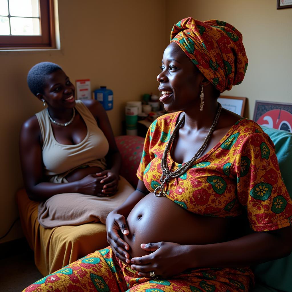 Traditional African Midwife Assisting Childbirth