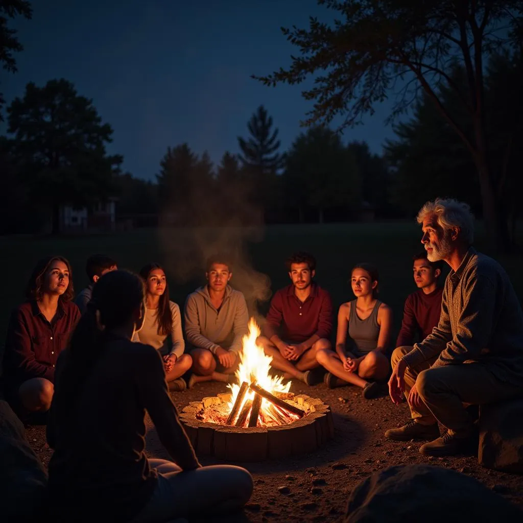 Traditional African Storytelling Around a Fire